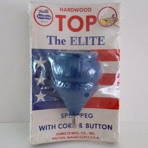 Vintage Forster World's Fair Brand Wood Top The Elite Spike Peg w/Cord & Button